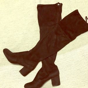 Over the knee black heeled boots